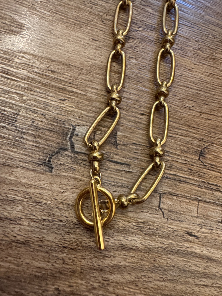 Gold Link Toggle Necklace For Women - Polished Chain Statement 16 Inches Long